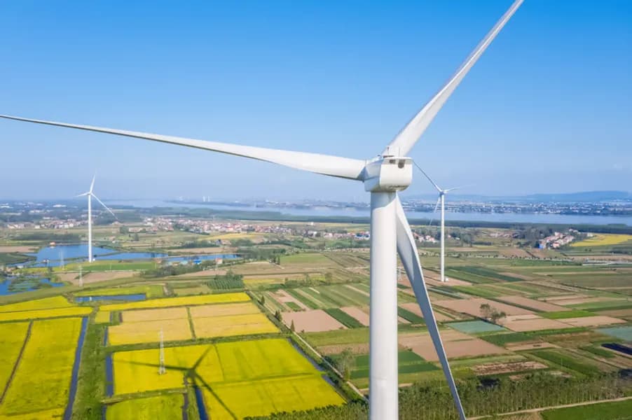 Wind turbines over farmland