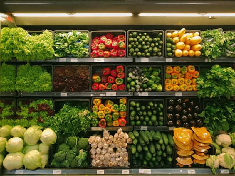 Shelves of fresh fruit and vegetables