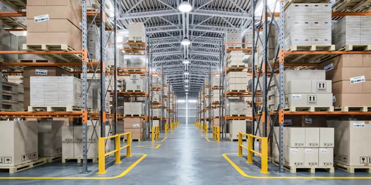 Large warehouse with tall storage racks