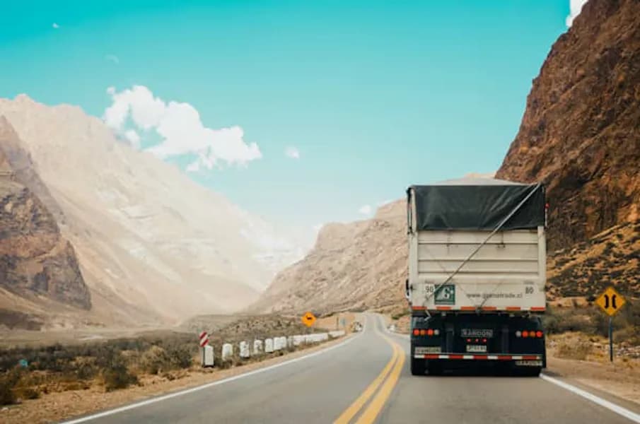 Freight truck on a mountain road